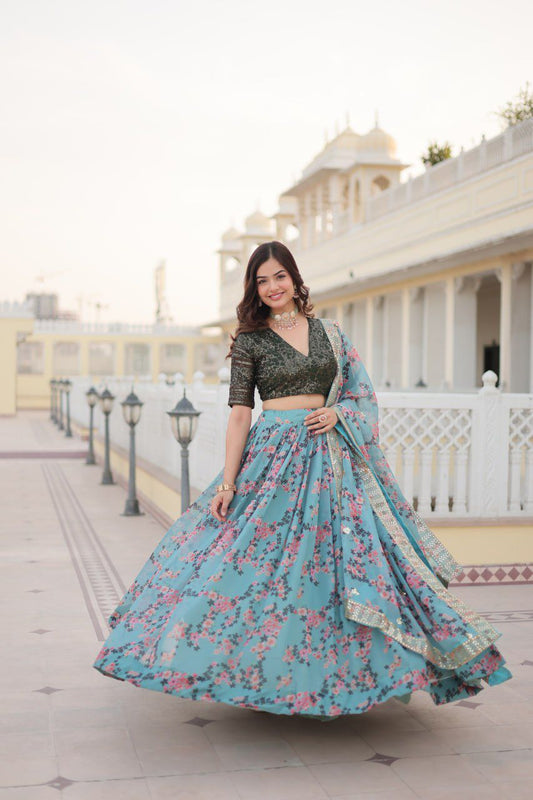Premium Digital Printed Russian Silk Lehenga Choli for Bridesmaid and Party Wear