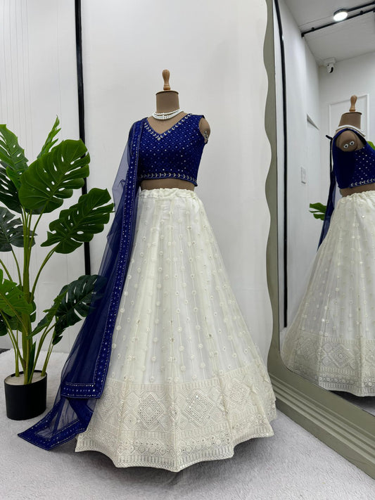 Blue White Sequins Boutique Lehenga Choli for Bridesmaids, Special Occasions, Events