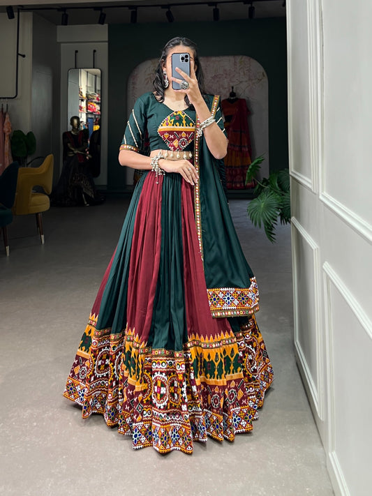 Celebrate with More Colors: Dark Green Silk Chaniya Choli for Navratri Night 💃