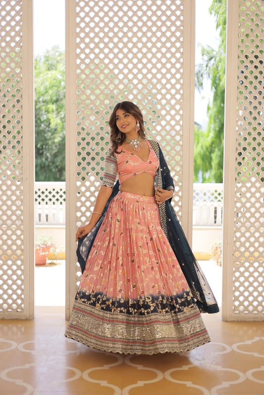 Pink Designer Pure Viscose Jacquard Bridesmaid Lehenga Choli & Dupatta Set