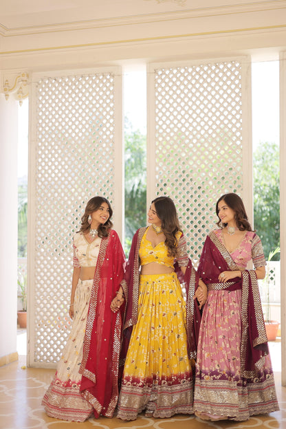 Dusty Pink Designer Pure Viscose Jacquard Bridesmaid Lehenga Choli & Dupatta Set